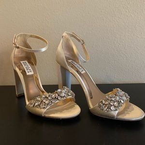 Badgley Mischka Ivory Satin Ankle Strap Heels